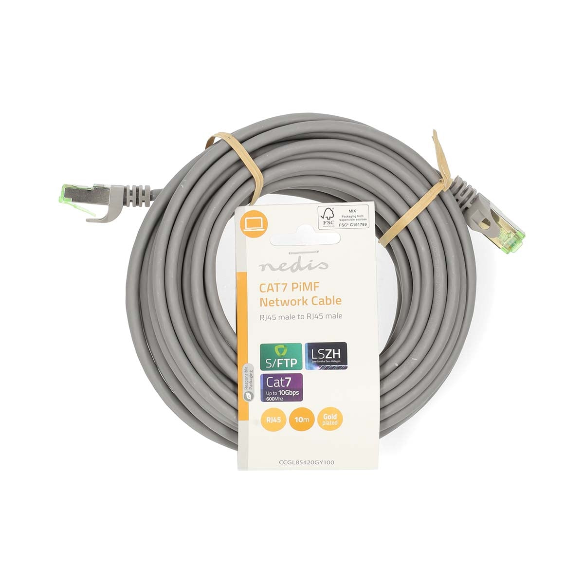 CAT7 network cable | S/FTP | RJ45 male | RJ45 male | 10.0 m | Snagless | Round | LSZH | Gray | Label