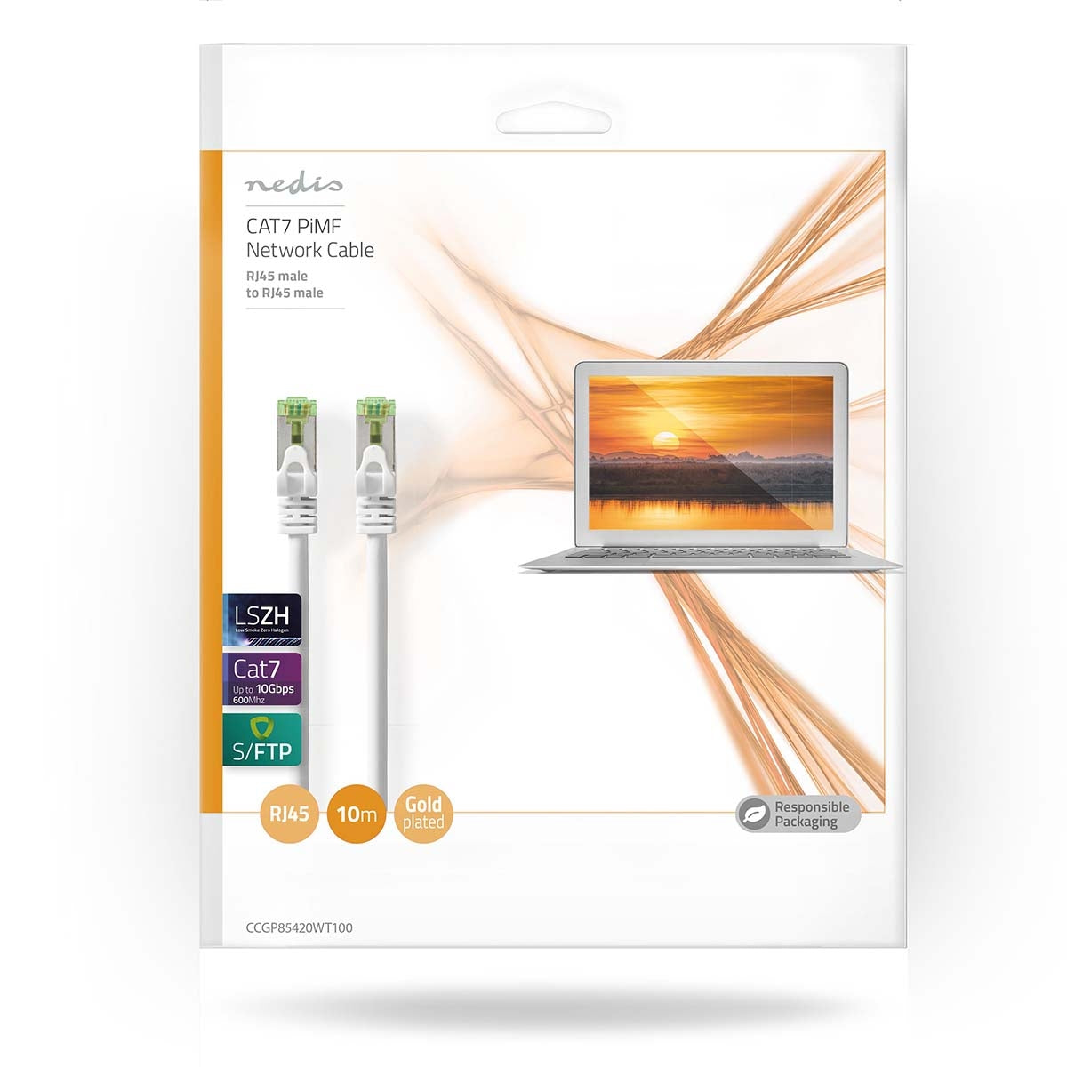 CAT7 network cable | S/FTP | RJ45 male | RJ45 male | 10.0 m | Snagless | Round | LSZH | White | Envelope