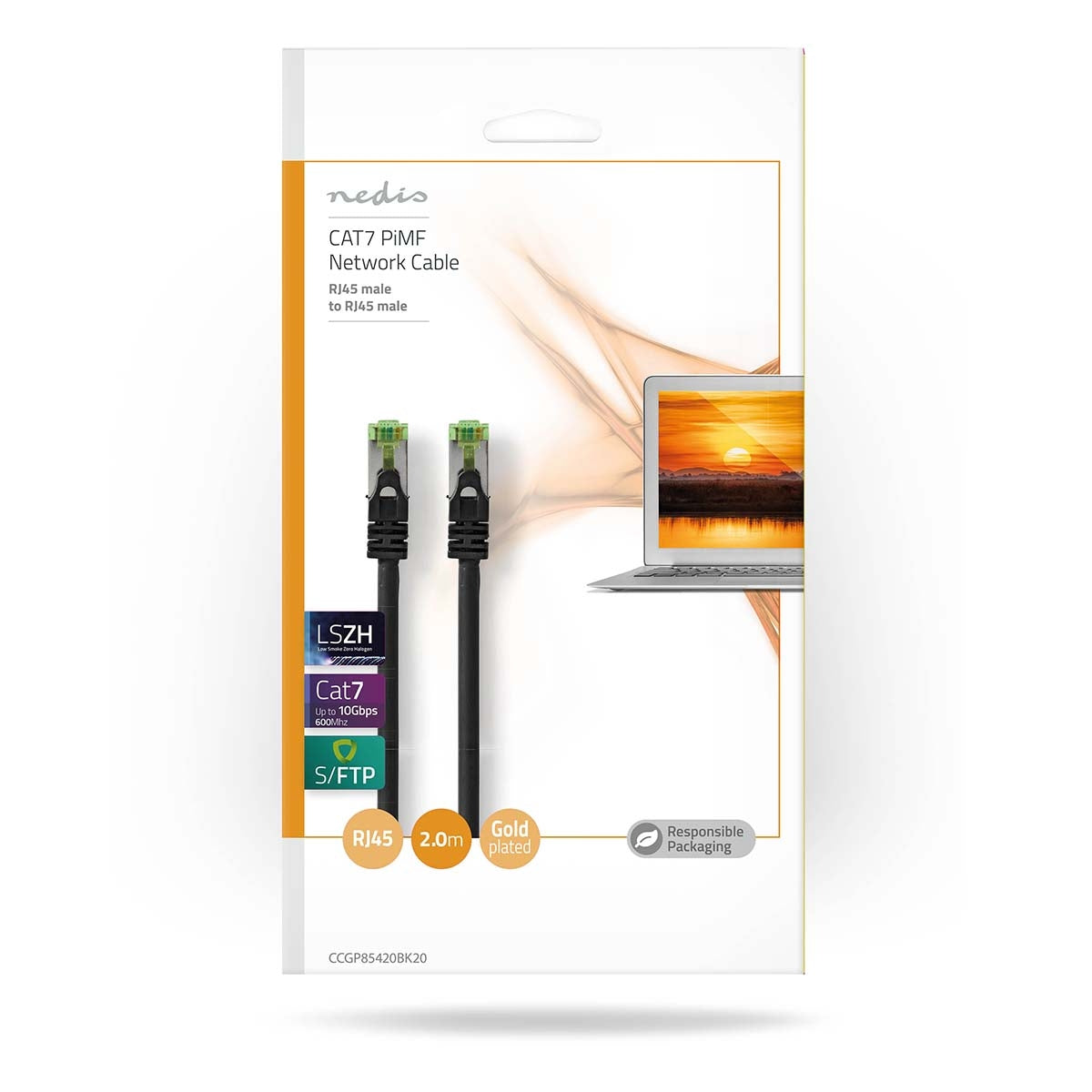 CAT7 network cable | S/FTP | RJ45 male | RJ45 male | 2.00 m | Snagless | Round | LSZH | Black | Envelope