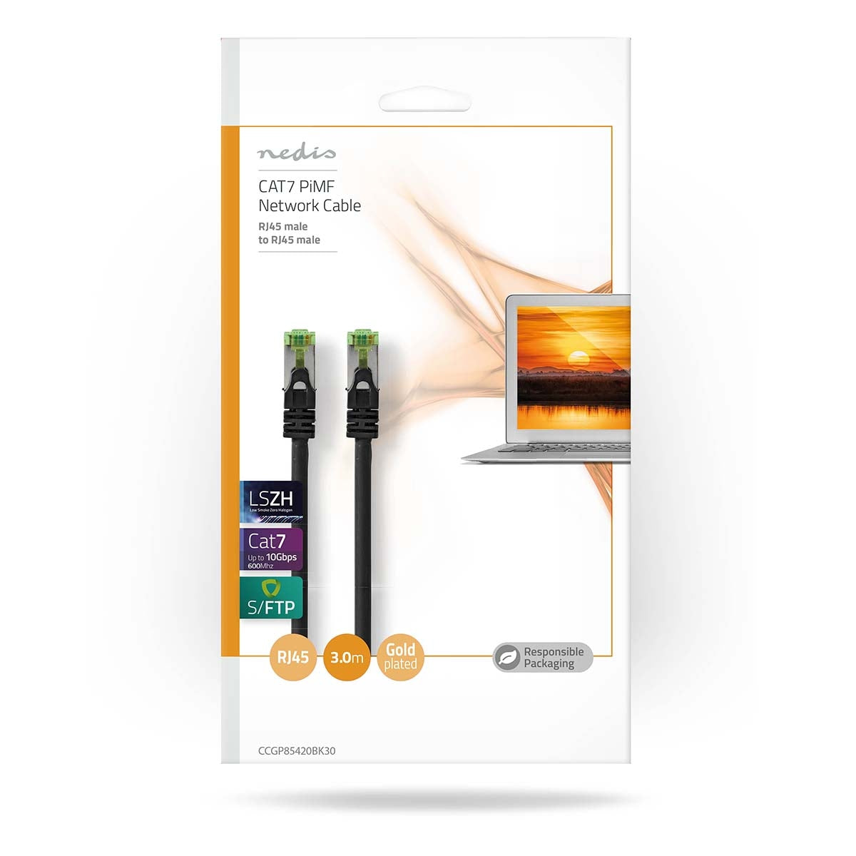 CAT7 network cable | S/FTP | RJ45 male | RJ45 male | 3.00 m | Snagless | Round | LSZH | Black | Envelope