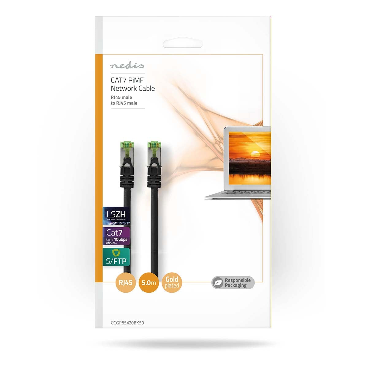 CAT7 network cable | S/FTP | RJ45 male | RJ45 male | 5.00 m | Snagless | Round | LSZH | Black | Envelope