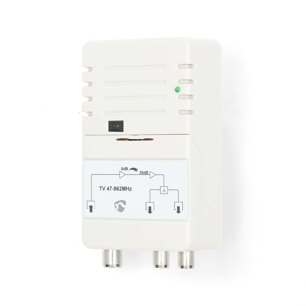 CATV Amplifier | Gain: 25 dB | 47 - 862 MHz | Number of outputs: 2 | Gain control | White