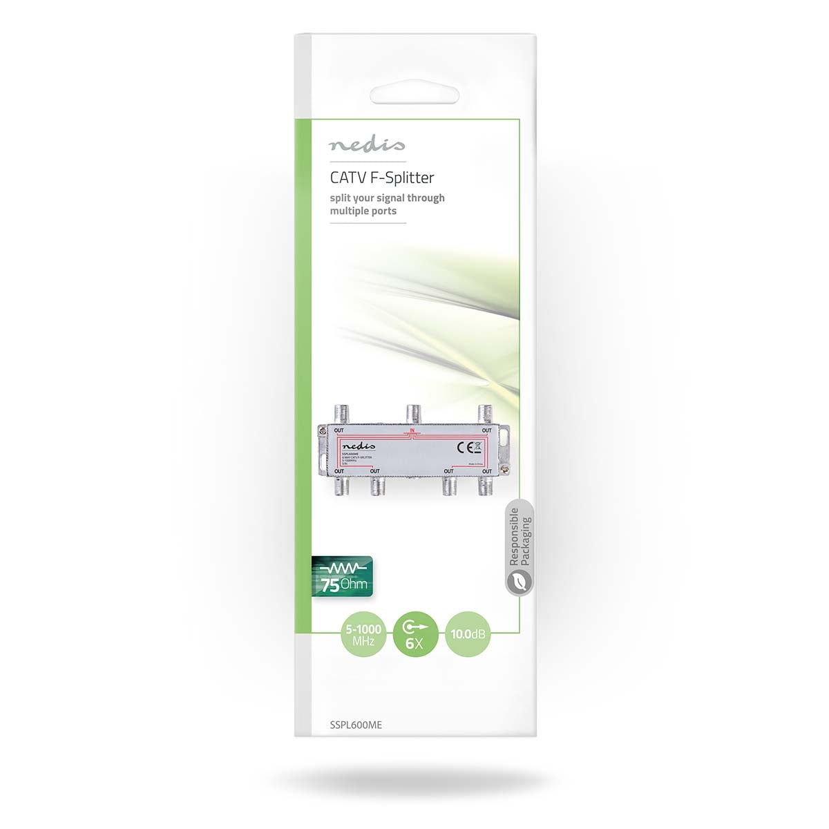 CATV Splitter | 5 - 1000 MHz | insertion loss: 10.0 dB | Number of outputs: 6 | 75 Ohm | Zinc