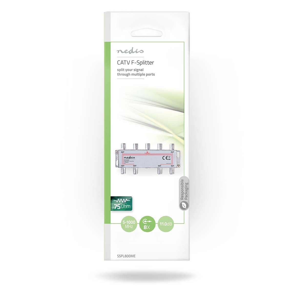 CATV Splitter | 5 - 1000 MHz | insertion loss: 11.0 dB | Number of outputs: 8 | 75 Ohm | Zinc