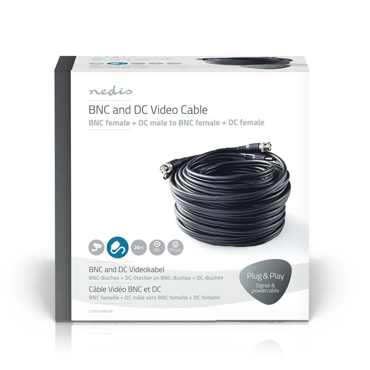 CCTV Camera Cable | BNC / DC | 20.0 m | Round | PVC | Black | Gift box
