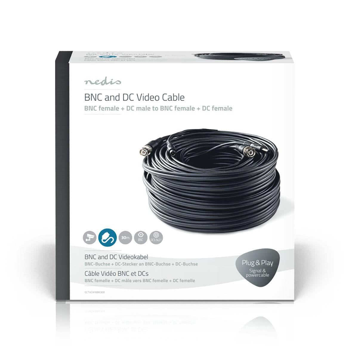 CCTV Camera Cable | BNC / DC | 30.0 m | Round | PVC | Black | Gift box