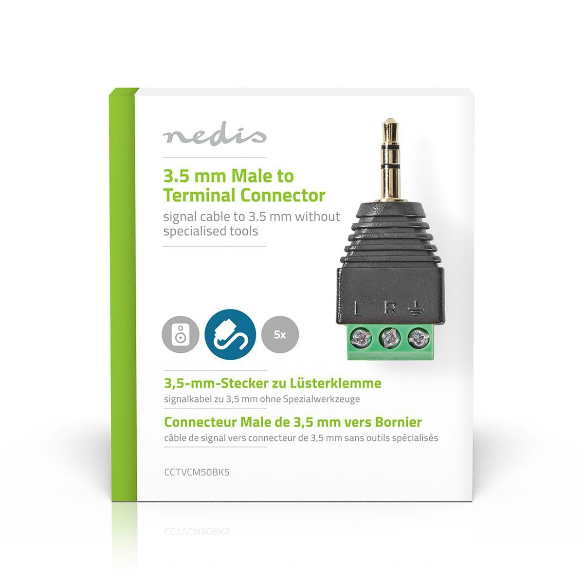 CCTV Power Connection | 3-Way Terminal Block | 3.5mm Output Male | Male | Green / Black