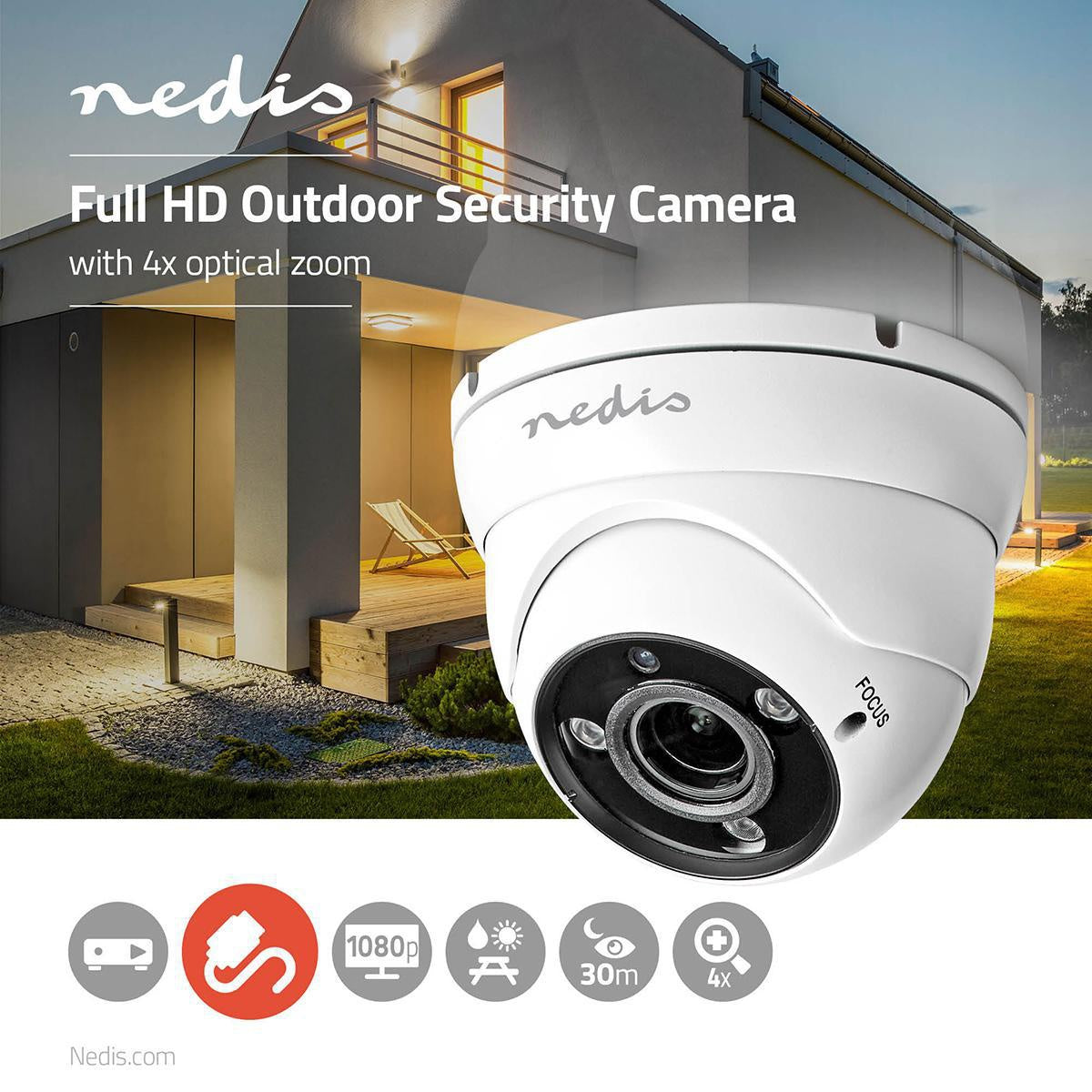 CCTV Security Camera | Full HD 1080p | Night vision: 30 m | Mains Powered | 1/3" CMOS | Viewing angle: 96 ° | Lens: 2.8 - 12 mm | ABS | Black / White