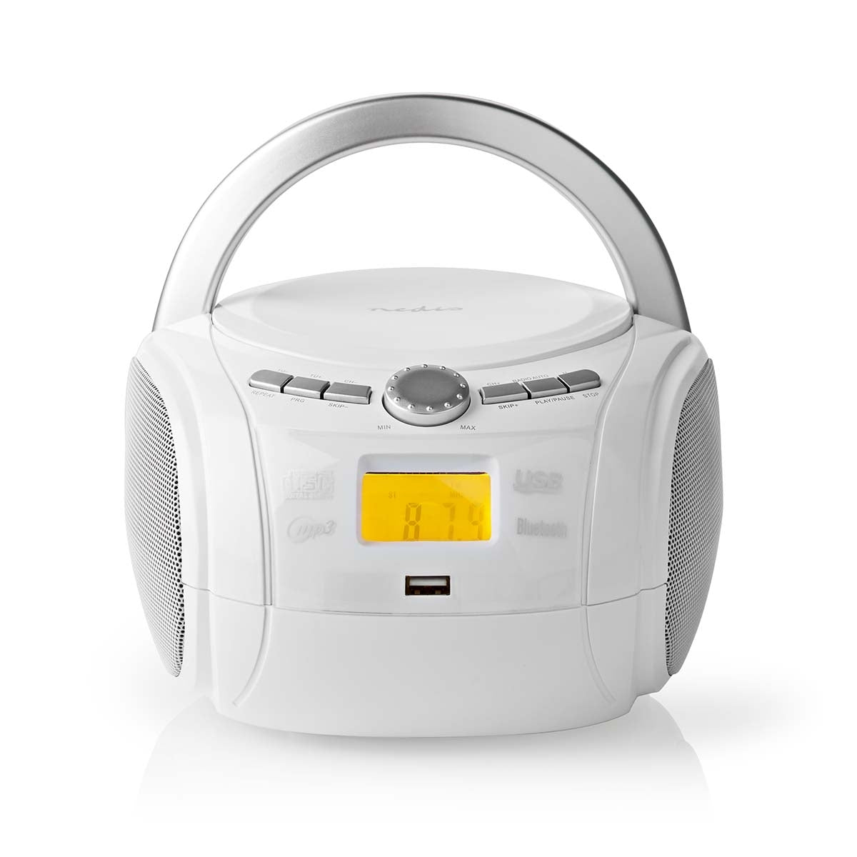CD Player Boombox | Battery operated / Power adapter | Stereo | 9 W| Bluetooth® | FM | USB Playback | Carrying handle | White