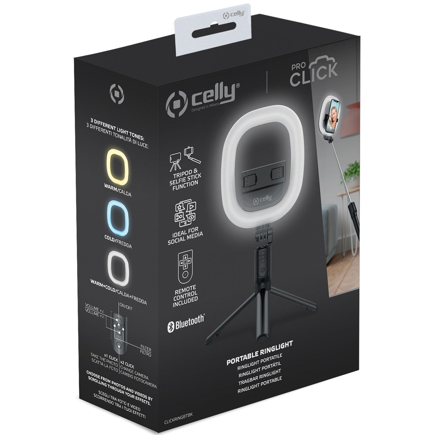 CLICKRINGBT Ring light with Tripod/Selfie stick