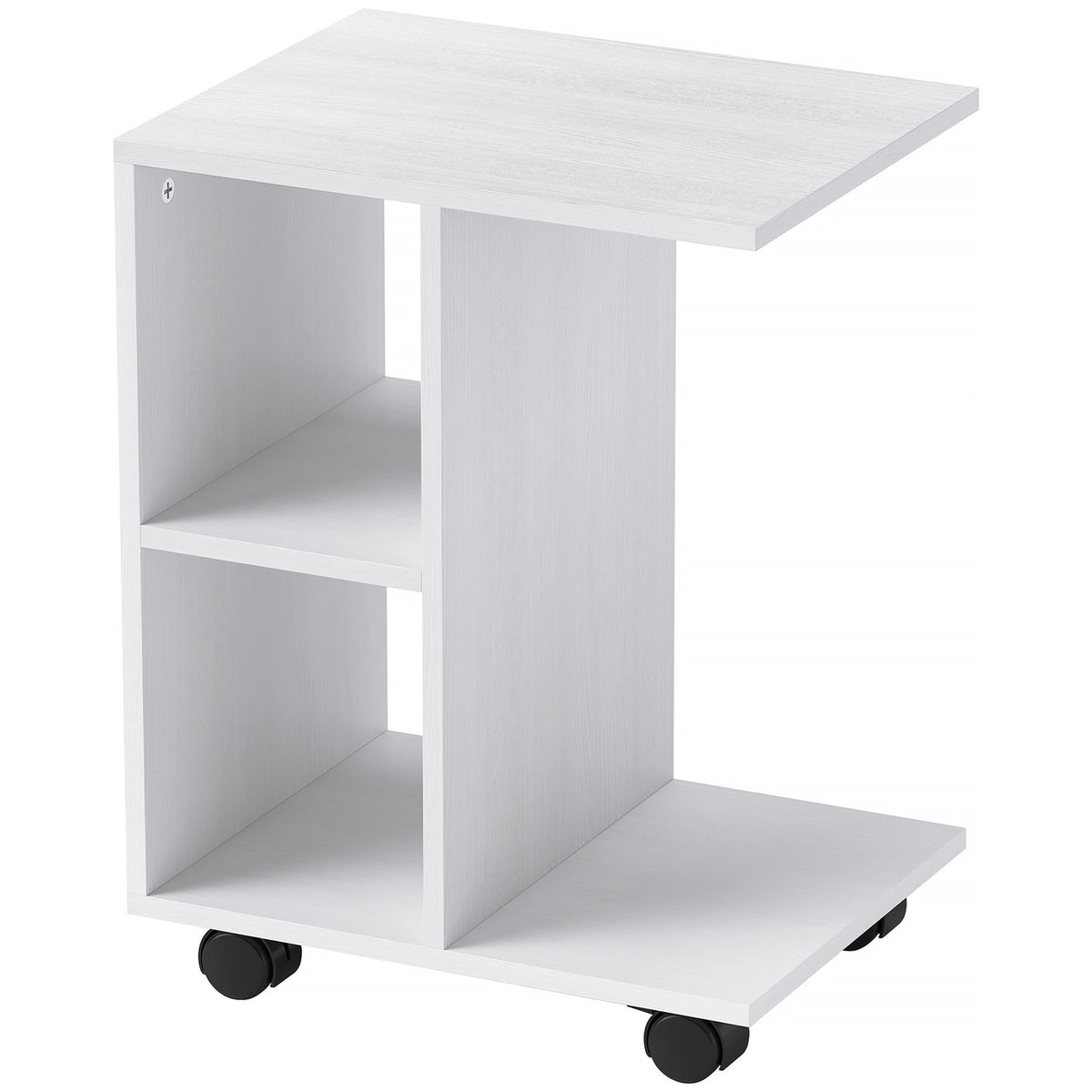 C Shape Side Table Coffee Table with Wheels Coffee Table Portable Sofa Table for Small Areas 45 x 35 x 58 cm White