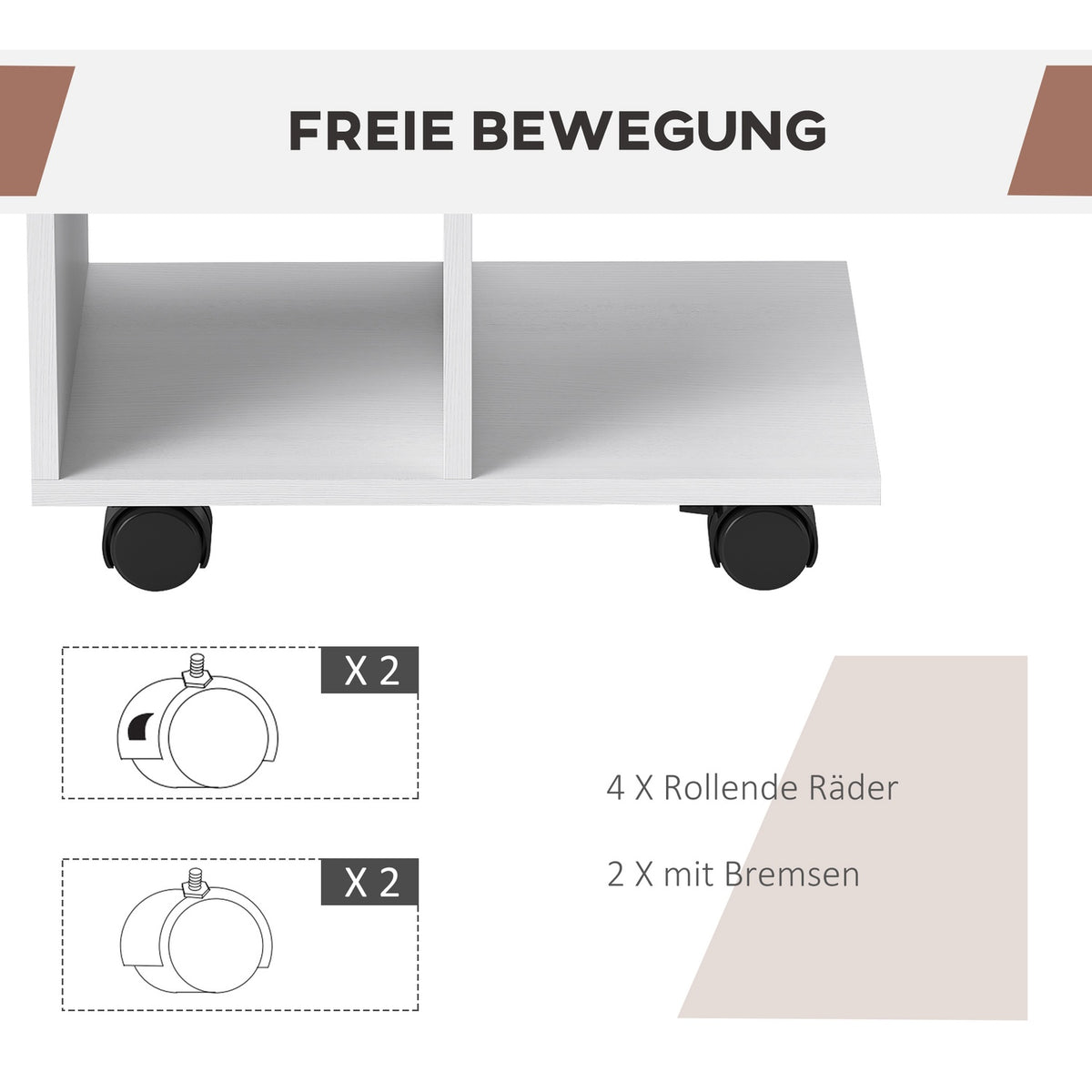 C Shape Side Table Coffee Table with Wheels Coffee Table Portable Sofa Table for Small Areas 45 x 35 x 58 cm White