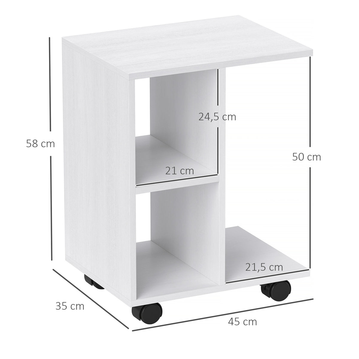 C Shape Side Table Coffee Table with Wheels Coffee Table Portable Sofa Table for Small Areas 45 x 35 x 58 cm White