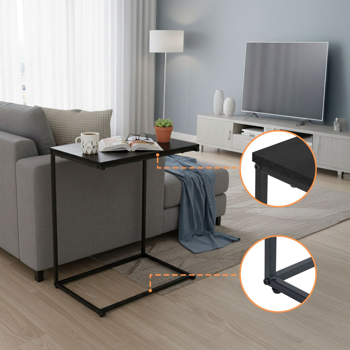 C-Shaped Side Table – Space-Saving, Industrial Design