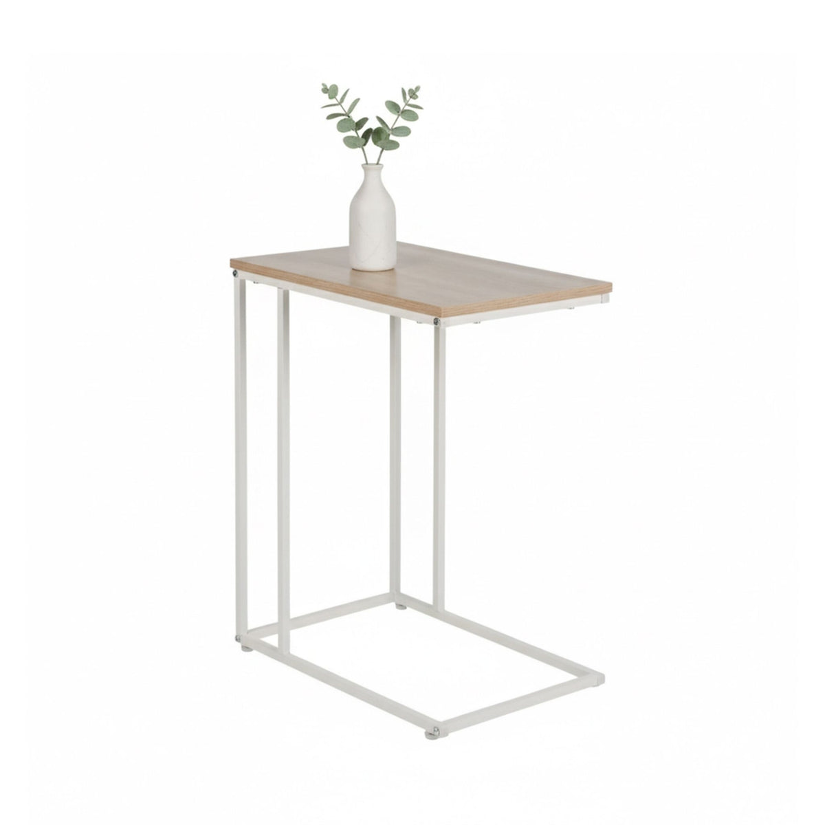 C-Shaped Side Table – Wood-Effect Top, Metal Frame