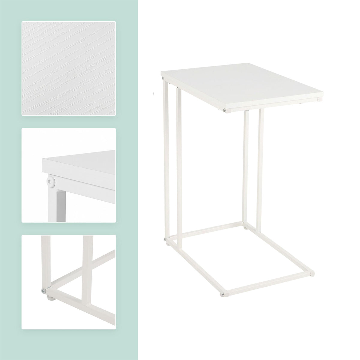 C-Shaped Side Table – Wood-Effect Top, Metal Frame