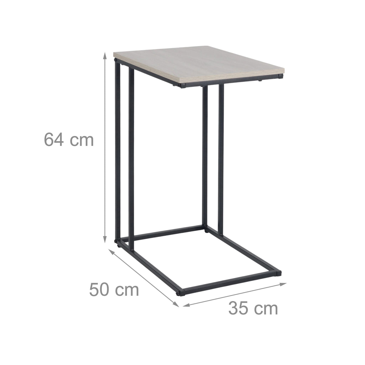 C-Shaped Side Table, Wood-Effect Top, Metal Frame