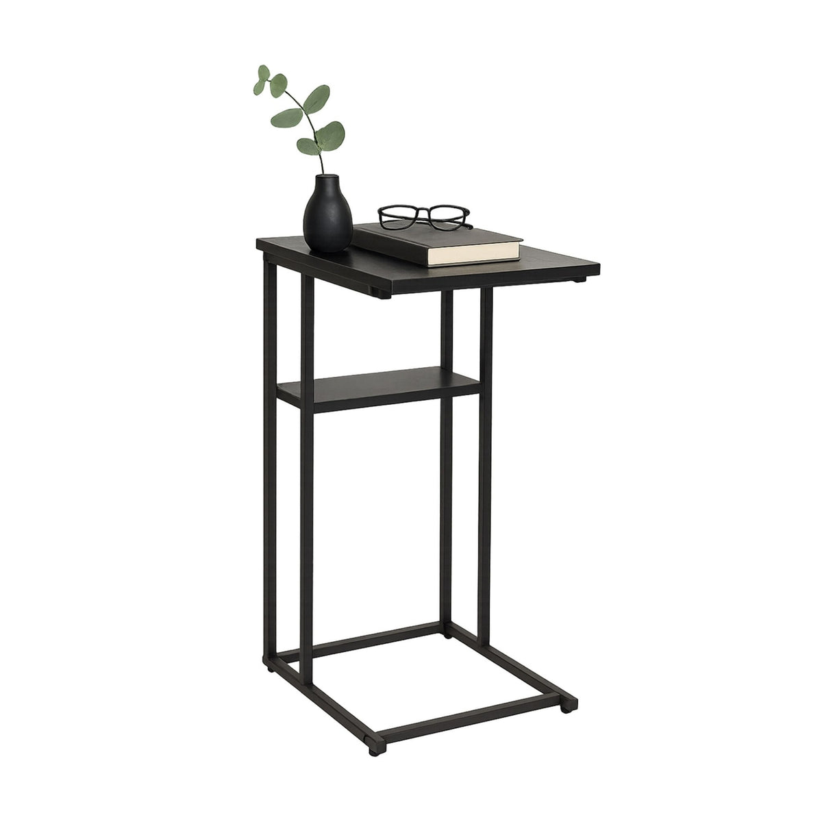 C-Shaped Side Table with 2 Shelves for Sofa & Bed