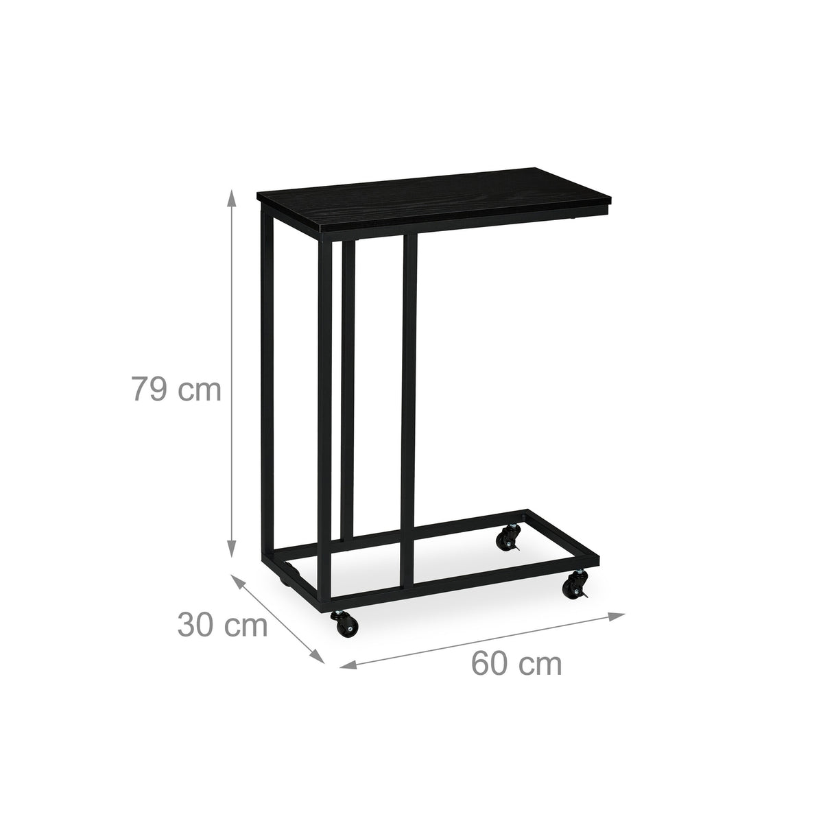 C-Shaped Side Table with Wheels, Metal and MDF