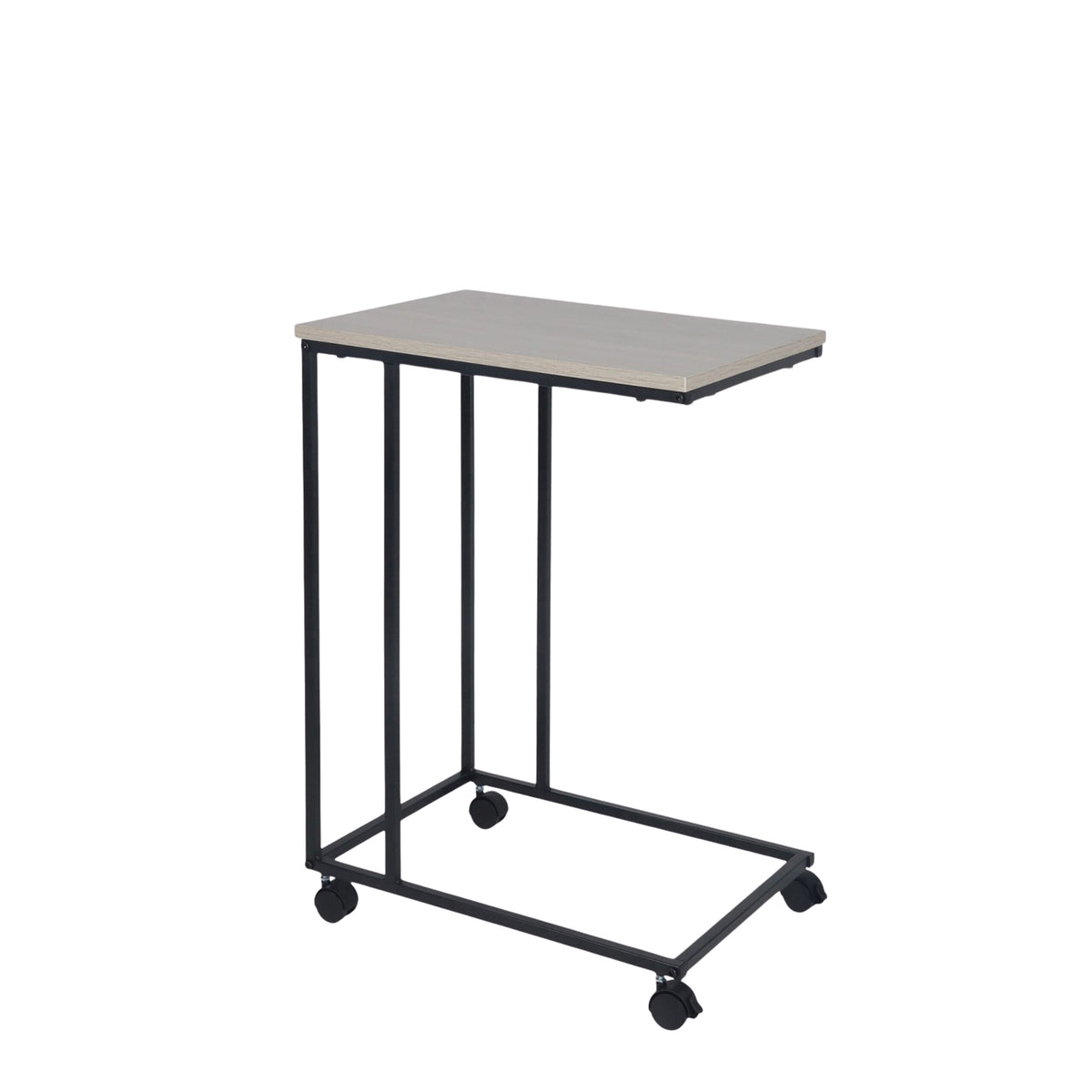 C-Shaped Side Table with Wheels – Wood-Effect Top