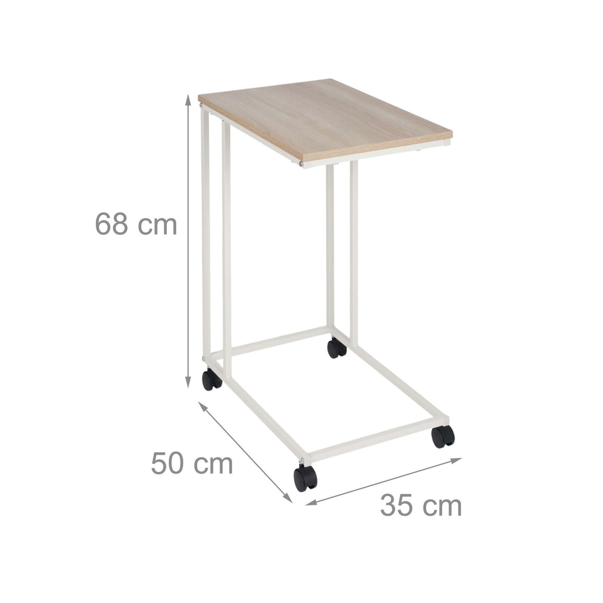 C-Shaped Side Table with Wheels – Wood-Effect Top