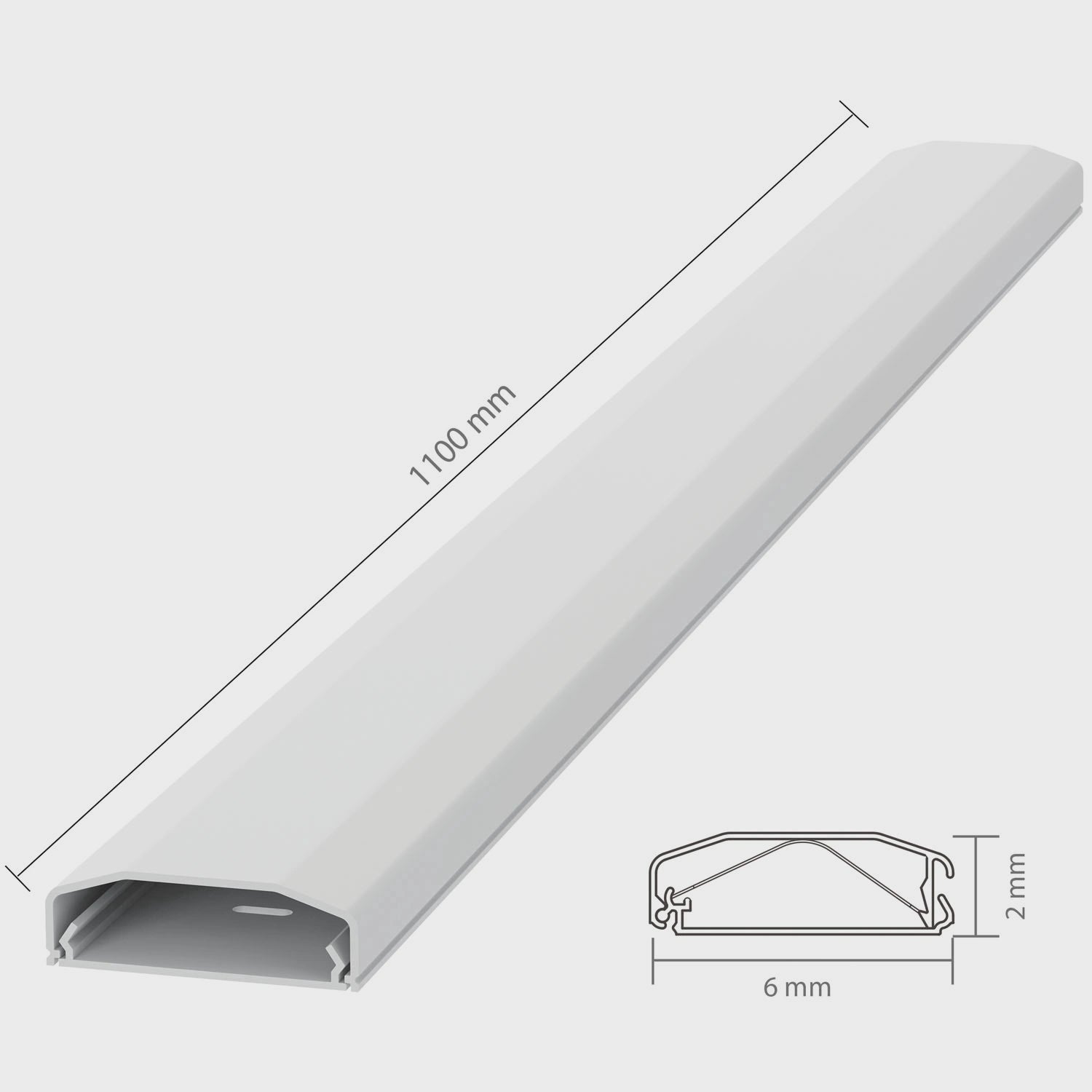 Cable Management Channel, 75x6x2 cm, White PVC