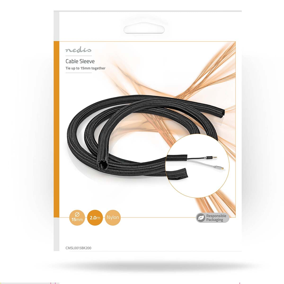 Cable Management | Sleeve | 1 pc. | Maximum cable thickness: 15 mm | Nylon | Black