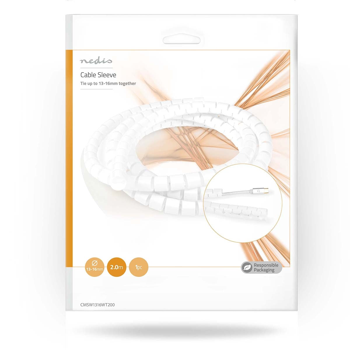 Cable Management | Spiral sleeve | 1 pc. | Maximum cable thickness: 16 mm | PE | White