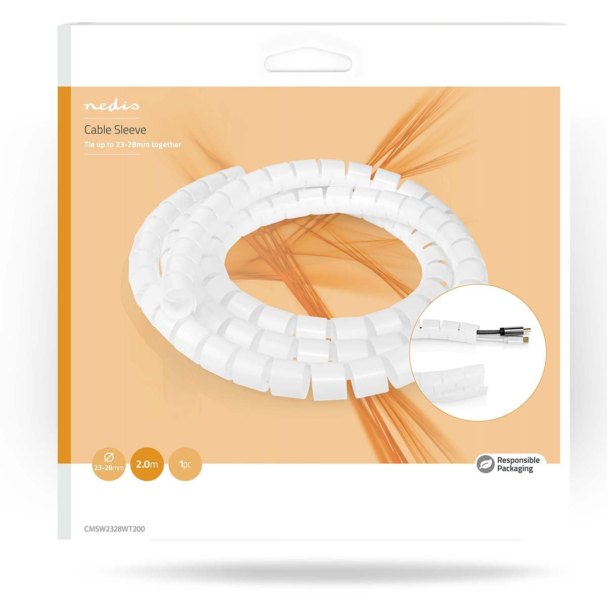 Cable Management | Spiral sleeve | 1 pc. | Maximum cable thickness: 28 mm | PE | White