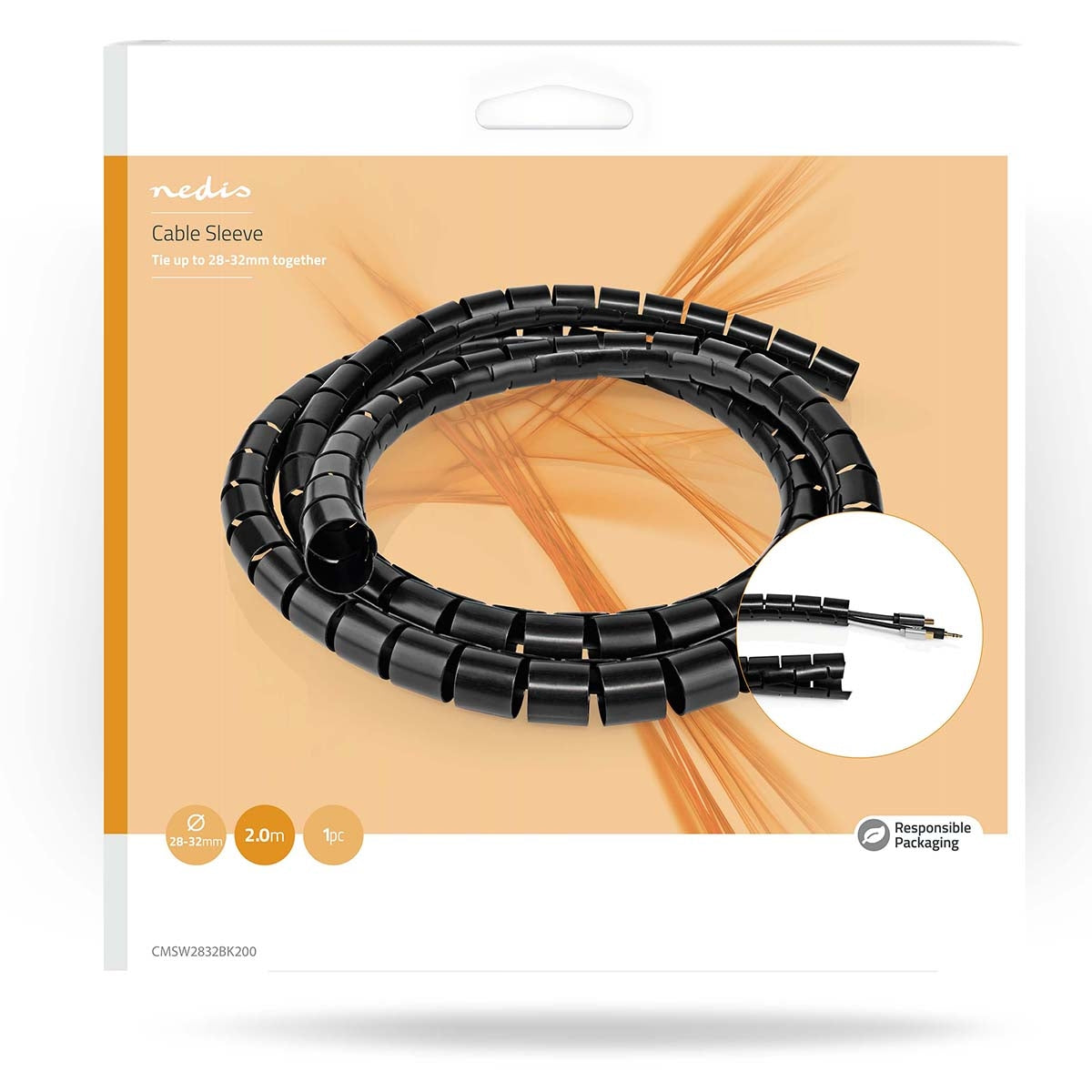 Cable Management | Spiral sleeve | 1 pc. | Maximum cable thickness: 32 mm | PE | Black