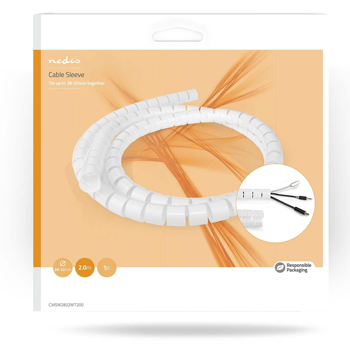 Cable Management | Spiral sleeve | 1 pc. | Maximum cable thickness: 32 mm | PE | White