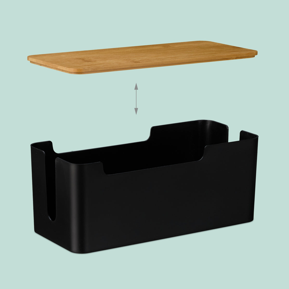 Cable Organiser Box with Bamboo Lid, Black