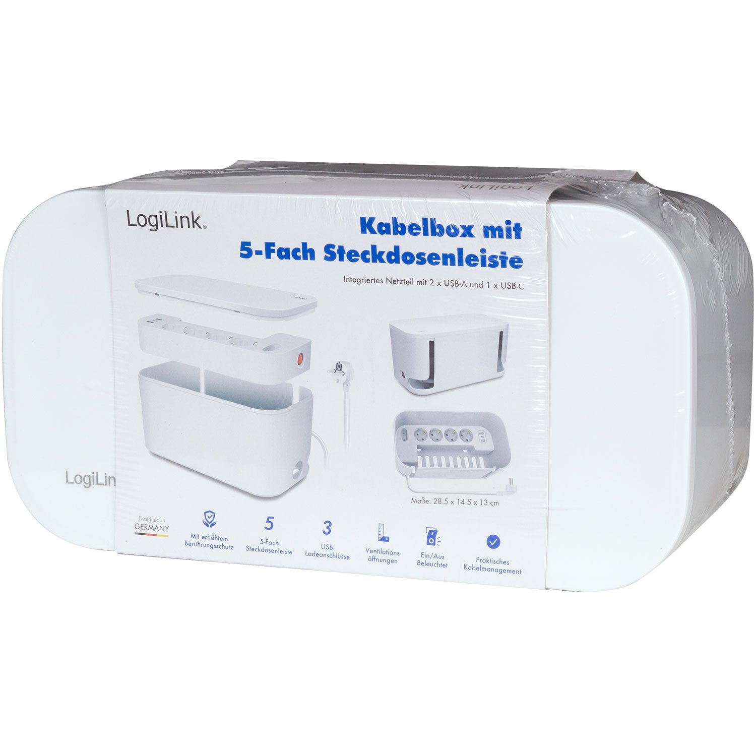 Cable box - Cable hider with branch socket + USB-A/USB-C charging White