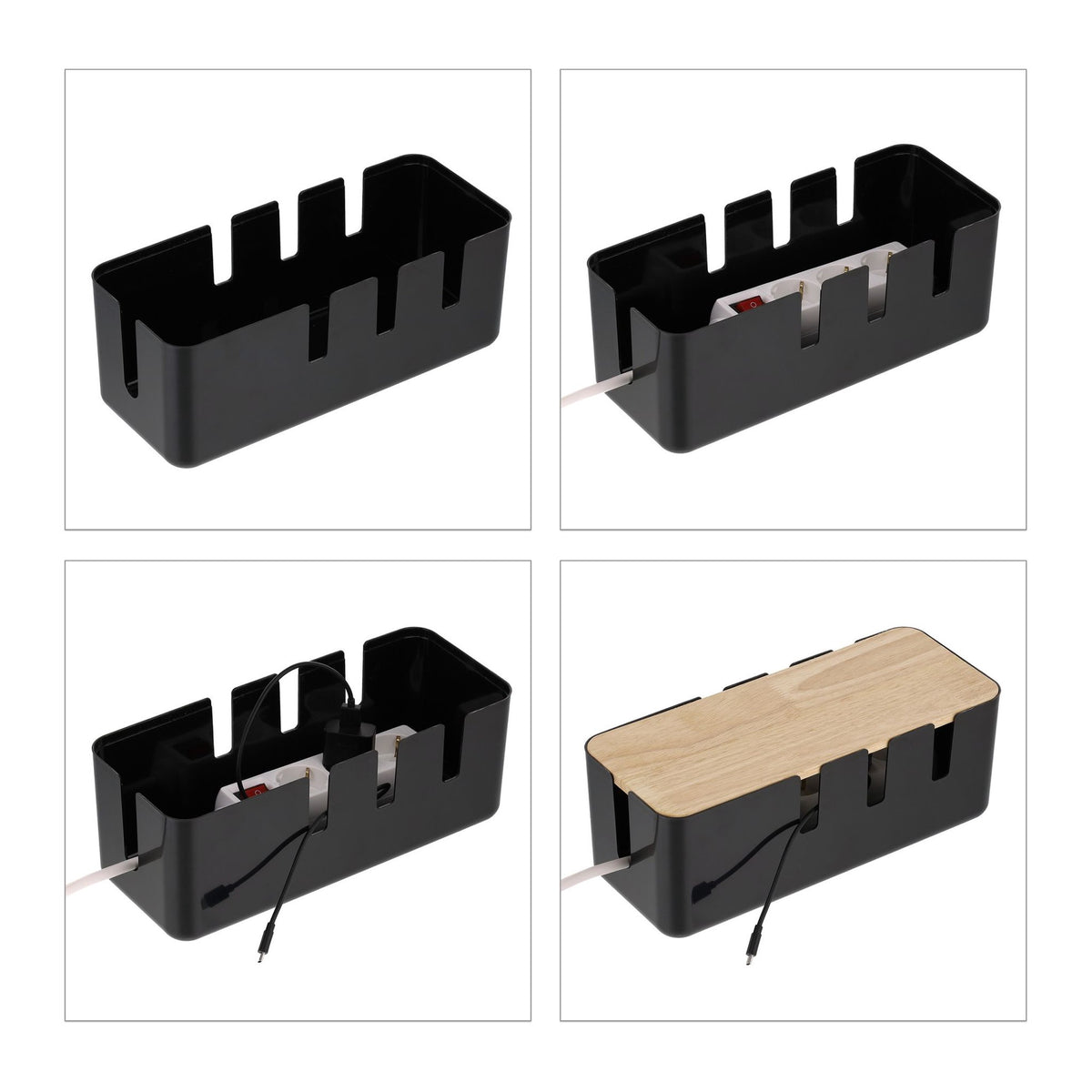 Cable box with wooden lid