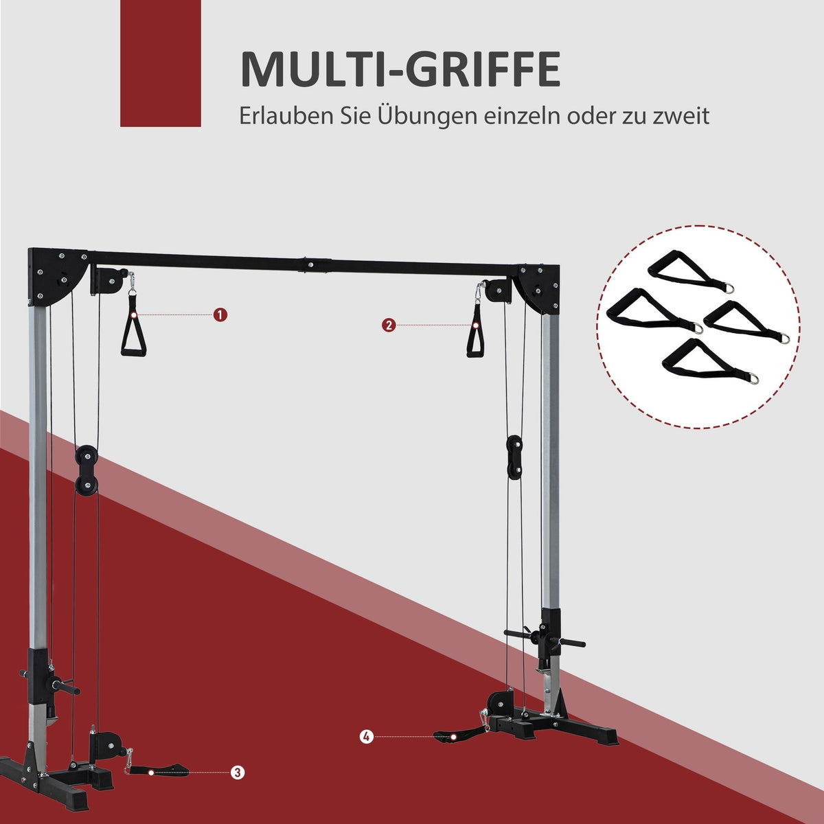 Cable pull Power station for the home, insert weights up to 50 kg load per side, cable pull station with handles, freestanding cable tower cable pull tower for exercises home gym 245 x 207 cm