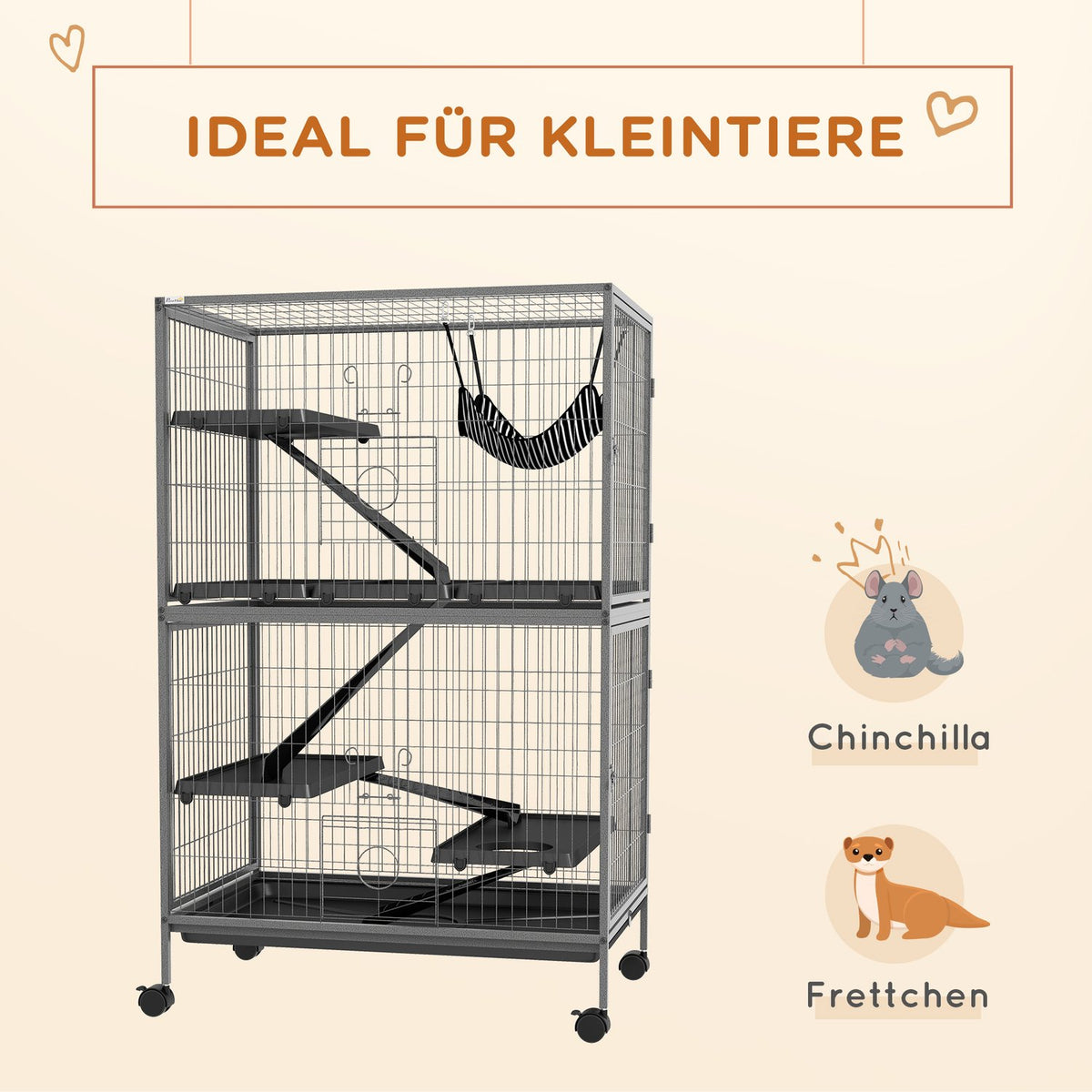 Cage for rodents multifunctional 4 platforms 3 ramps 4 doors dim. 80L x 52W x 128H cm Steel Gray Silver Black