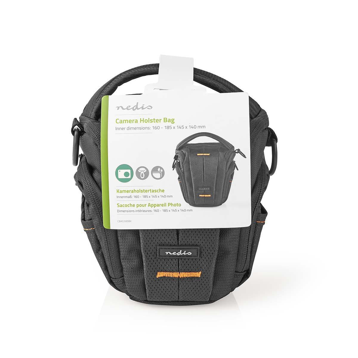 Camera Bag | Holster | Water-repellent | 140 mm | 185 mm | 145 mm | Total number of compartments: 3 | Black / Orange
