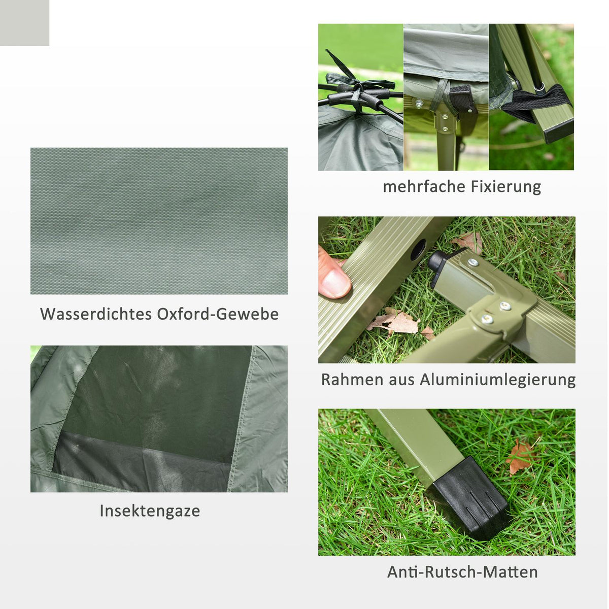 Camp Bed 4 In 1 Camping Set With Tent Sleeping Bag Mattress Foldable, Dark Green