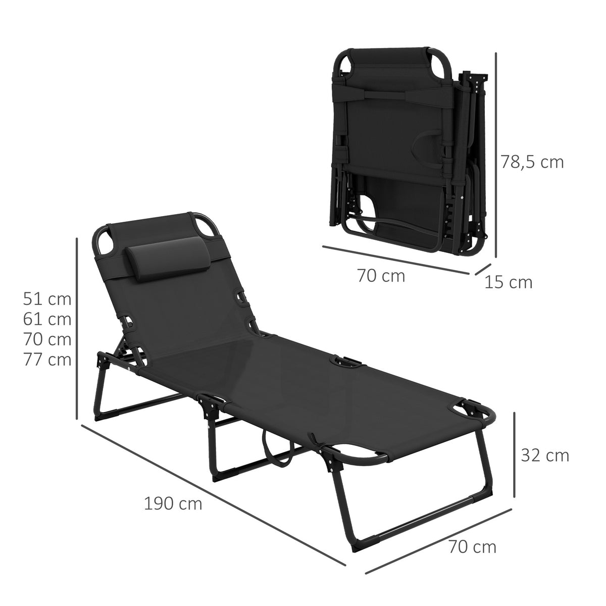 Camp Bed, Camping Bed, Camping Lounger, Adjustable Folding Bed With Bag, Up To 120 Kg For Garden, Balcony, Polyester, Steel, Dark Blue