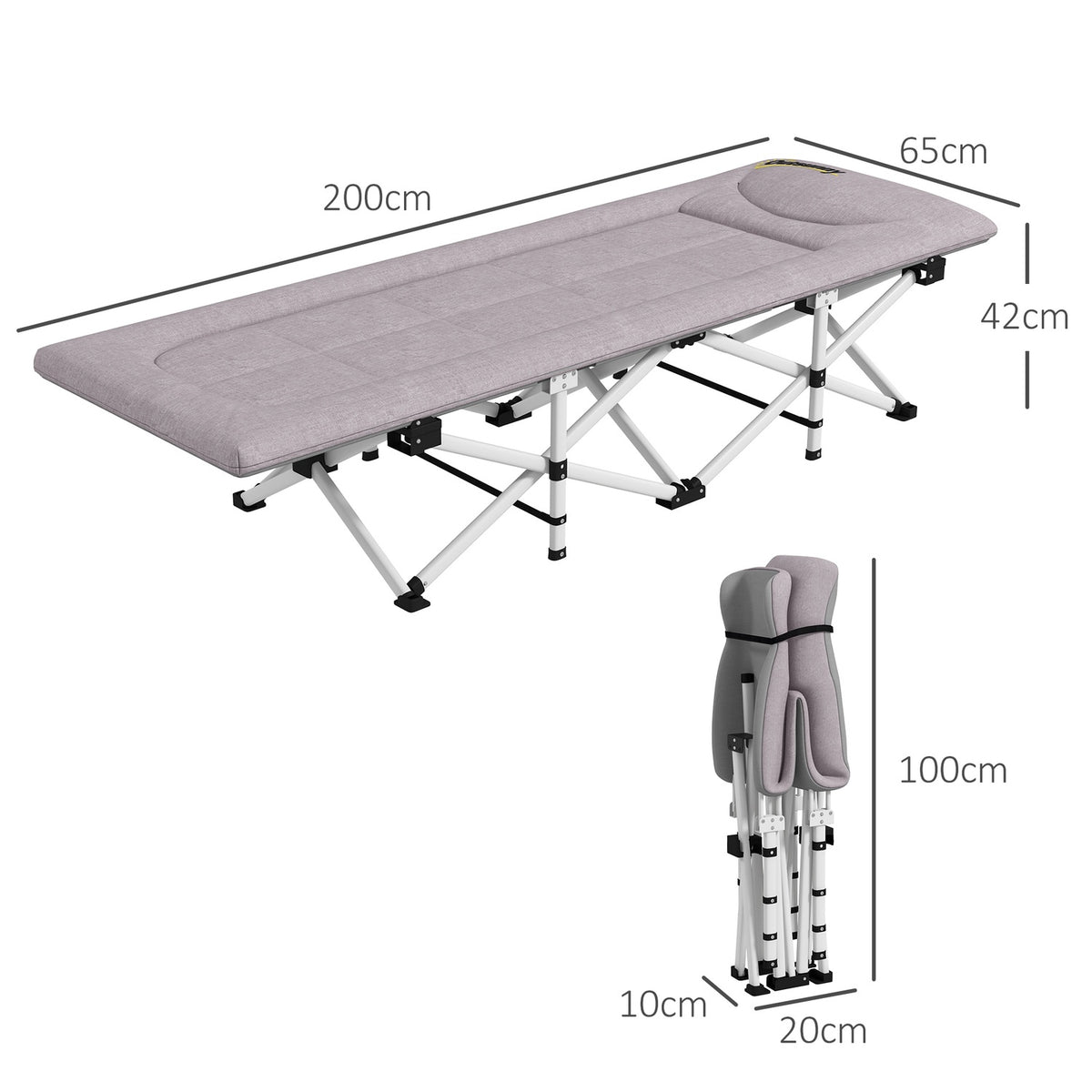 Camp Bed, Foldable Camping Bed With Storage Bag, Camping Lounger With Carry Bag, Load Capacity Up To 200 Kg, Oxford, Gray, 200 X 65 X 42 Cm