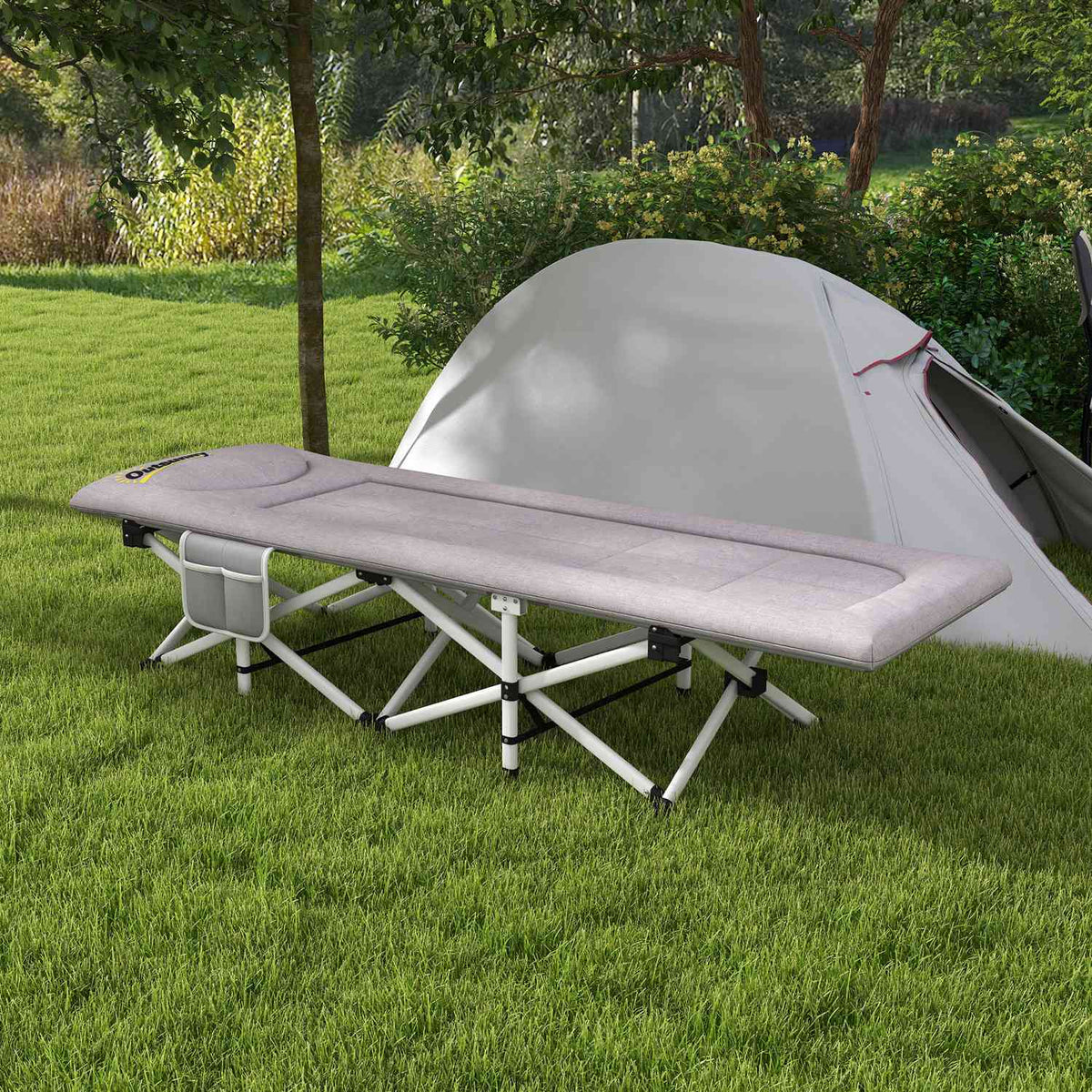 Camp Bed, Foldable Camping Bed With Storage Bag, Camping Lounger With Carry Bag, Load Capacity Up To 200 Kg, Oxford, Gray, 200 X 65 X 42 Cm
