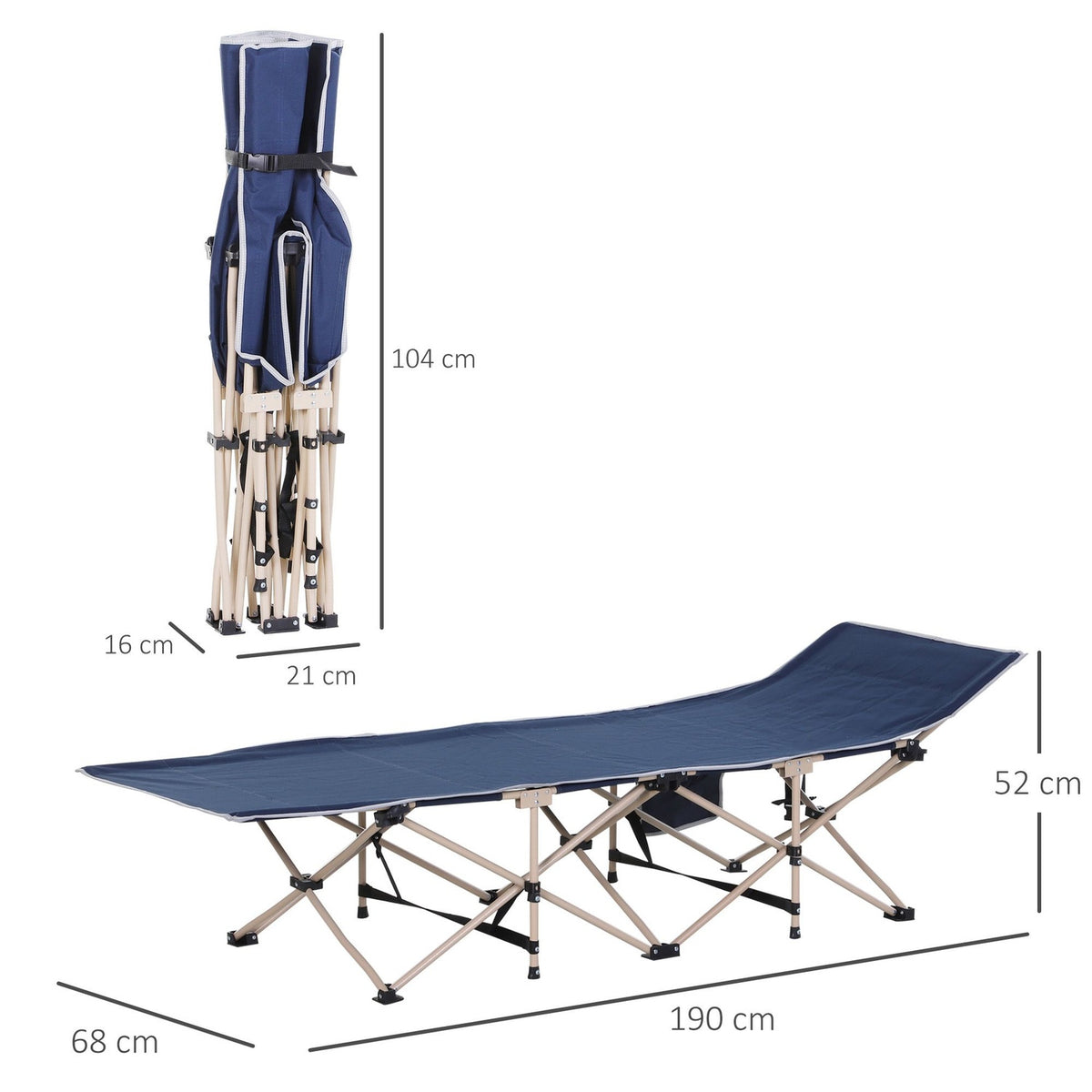 Camp Bed Foldable Camping Bed With Storage Bag, Steel & Oxford, Blue, 190X68X52Cm