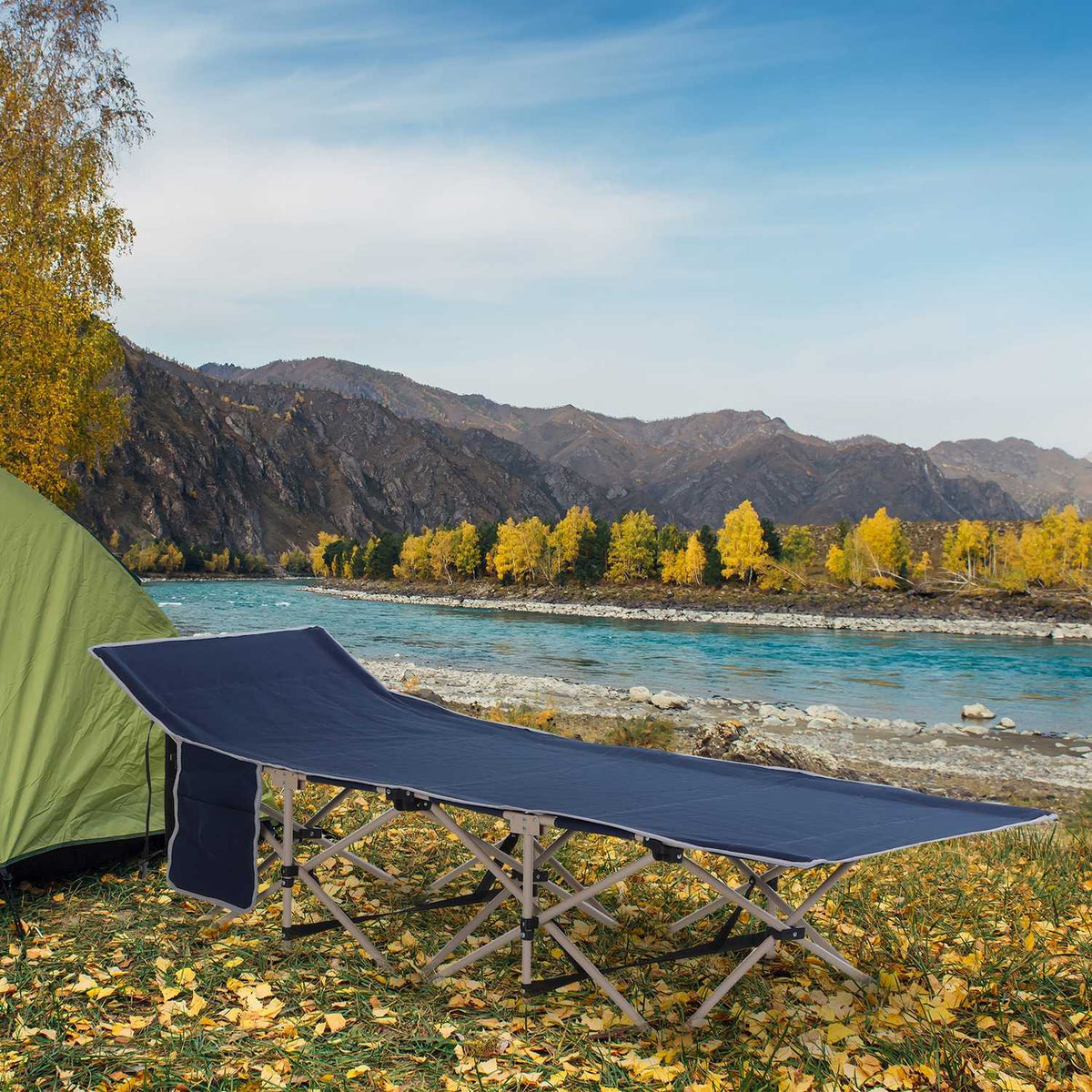Camp Bed Foldable Camping Bed With Storage Bag, Steel & Oxford, Blue, 190X68X52Cm