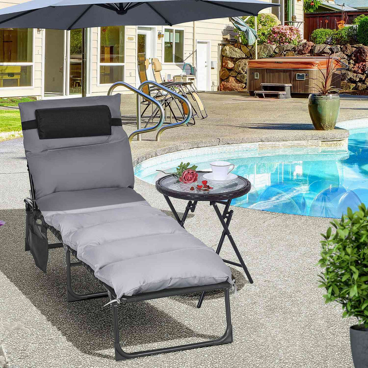 Camp Bed, Folding Bed, Camping Lounger With Bag, Adjustable With Pillows Up To 120 Kg, Light Gray, Steel, Polyester, 58 X 189 X 32.5Cm