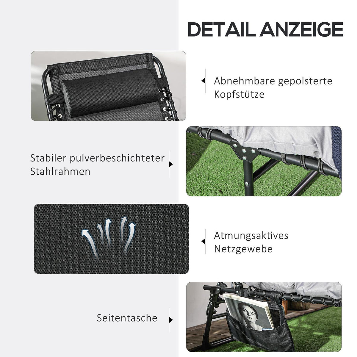 Camp Bed, Folding Bed, Camping Lounger With Bag, Adjustable With Pillows Up To 120 Kg, Light Gray, Steel, Polyester, 58 X 189 X 32.5Cm