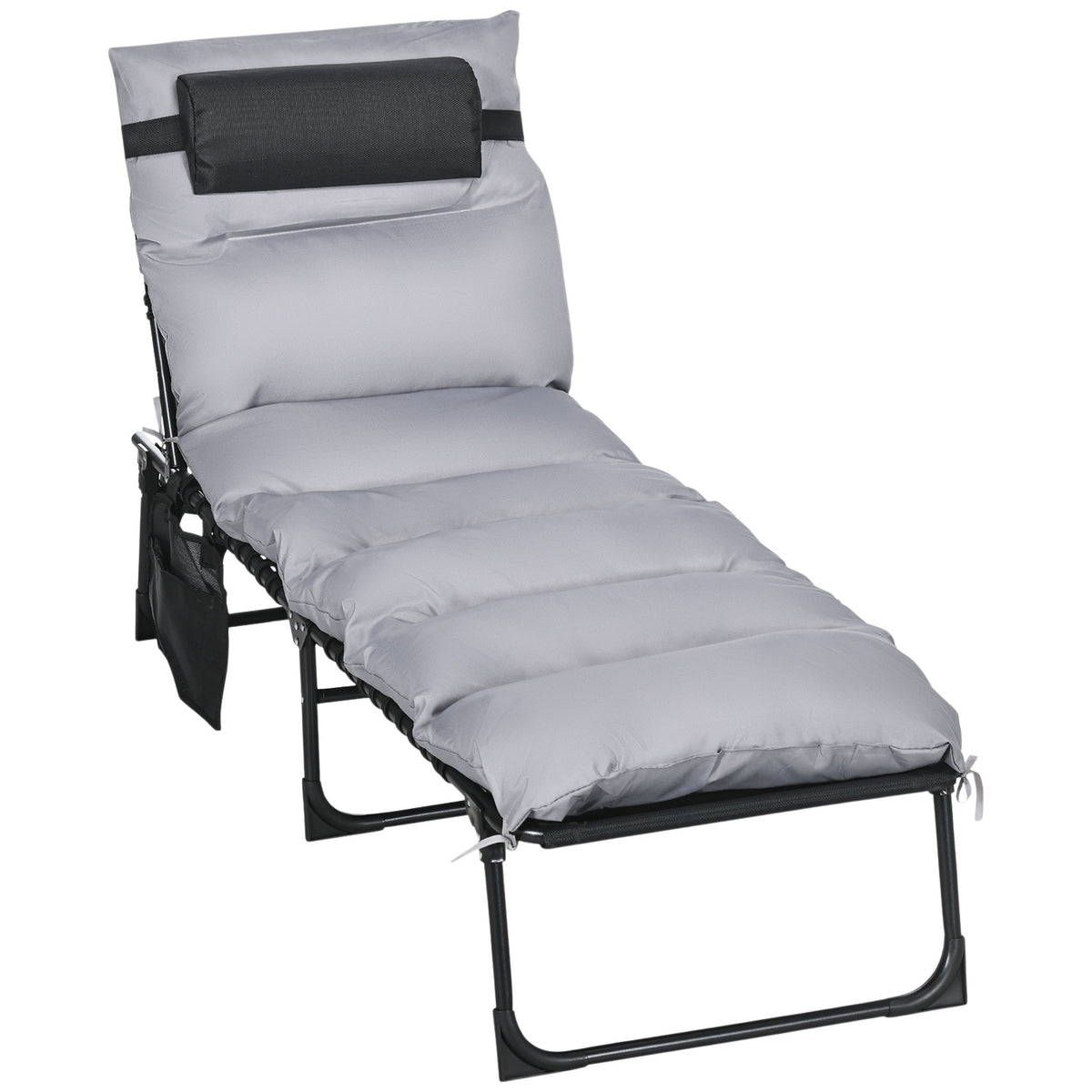 Camp Bed, Folding Bed, Camping Lounger With Bag, Adjustable With Pillows Up To 120 Kg, Light Gray, Steel, Polyester, 58 X 189 X 32.5Cm