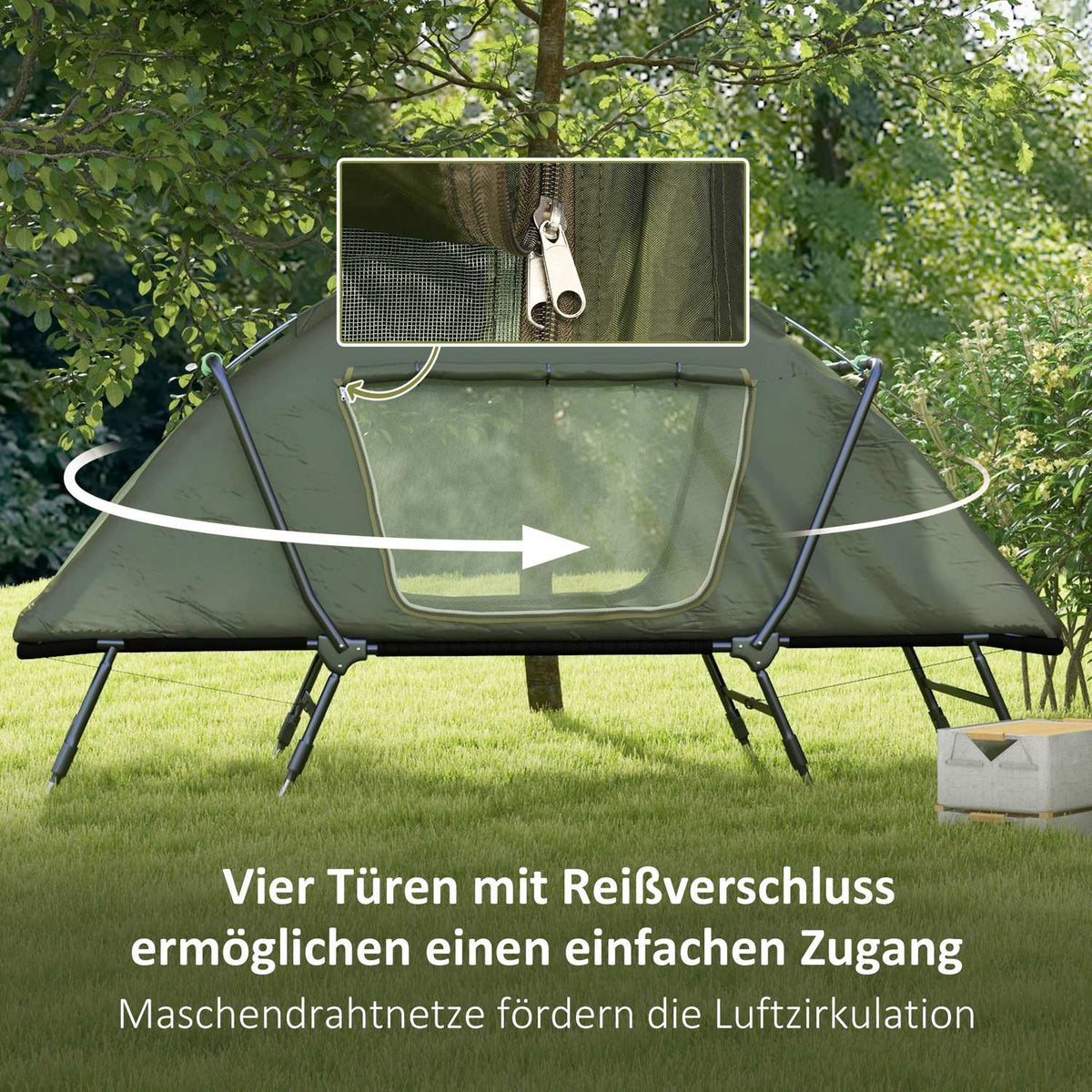 Camp Bed With Tent Camping Bed Raised Dome Tent With Uv Protection Including Carry Bag, Rain Cover, Adjustable Legs, Green Oxford 215 X 80 X 125 Cm
