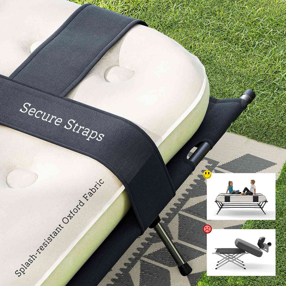 Camp bed camping bed with air mattress pump 200 x 153 cm guest bed load capacity up to 200 kg extra wide camping lounger for 2 adults for camping outdoor garden travel black + khaki