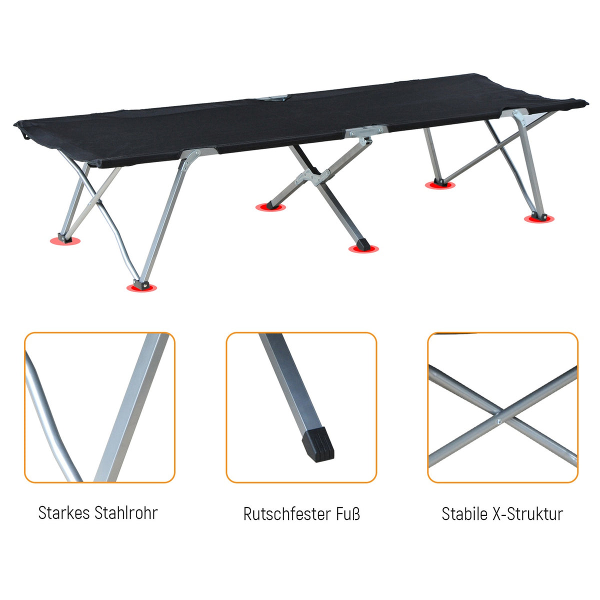 Camp bed camping bed with bag black