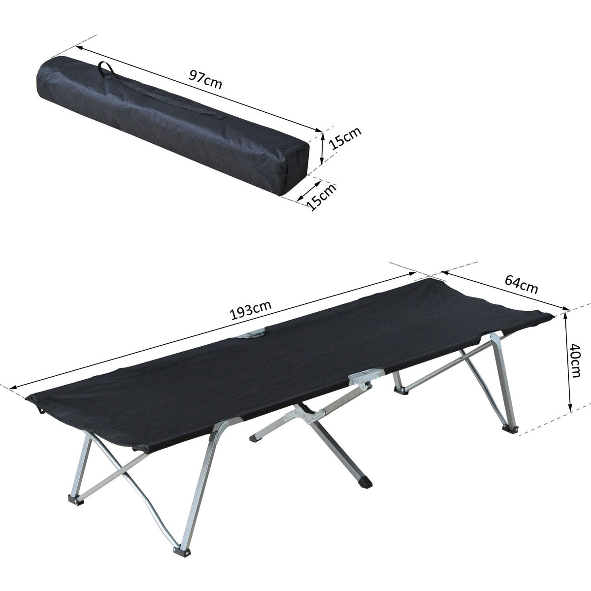 Camp bed camping bed with bag black